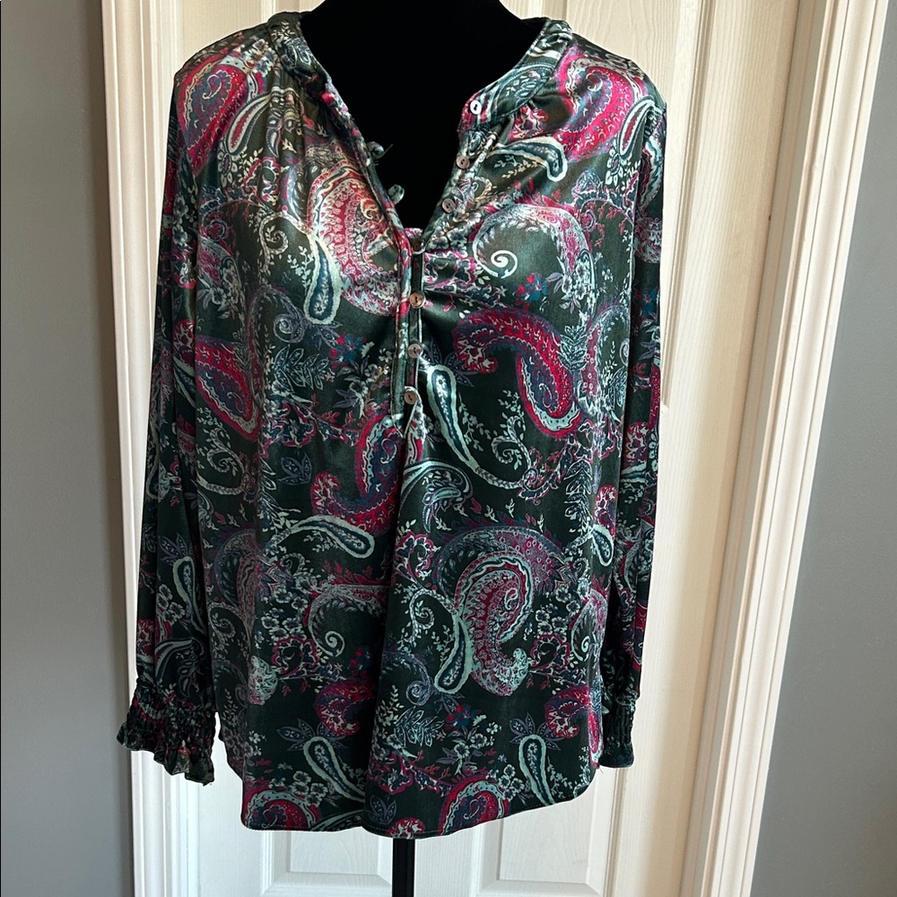 Paisley Print Blouse - Green and Pink